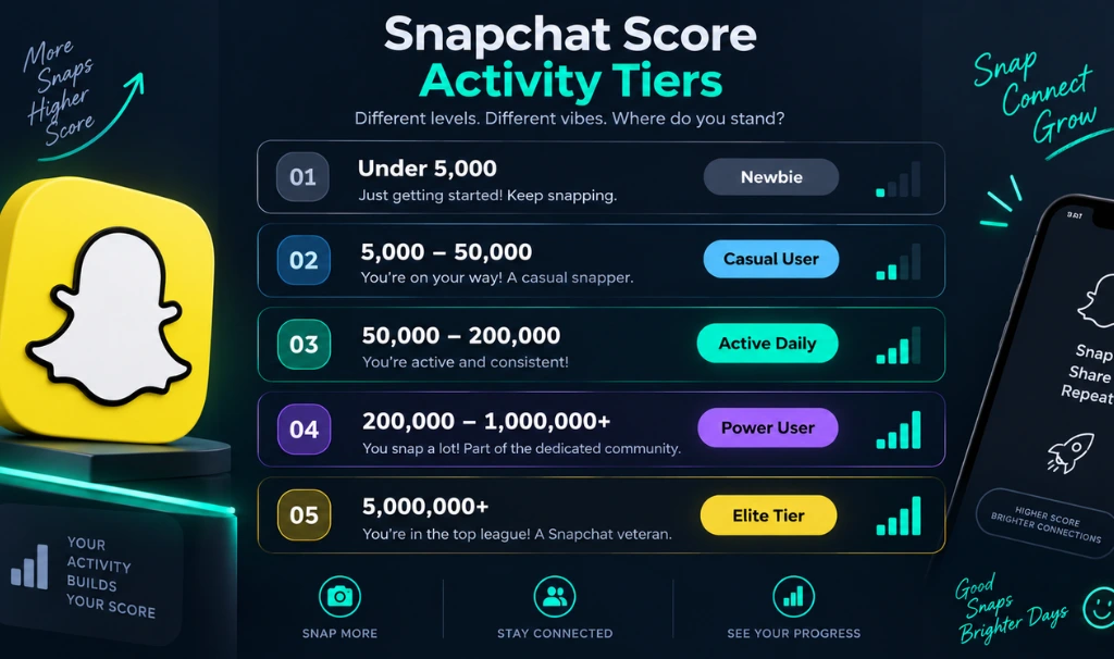 snapchat score tiers breakdown chart showing points range from under 5000 to over 5 million